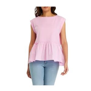 Wonderly Pink Cap Sleeve Peplum Blouse Ruffle Hem T-Shirt Size Medium NWT
